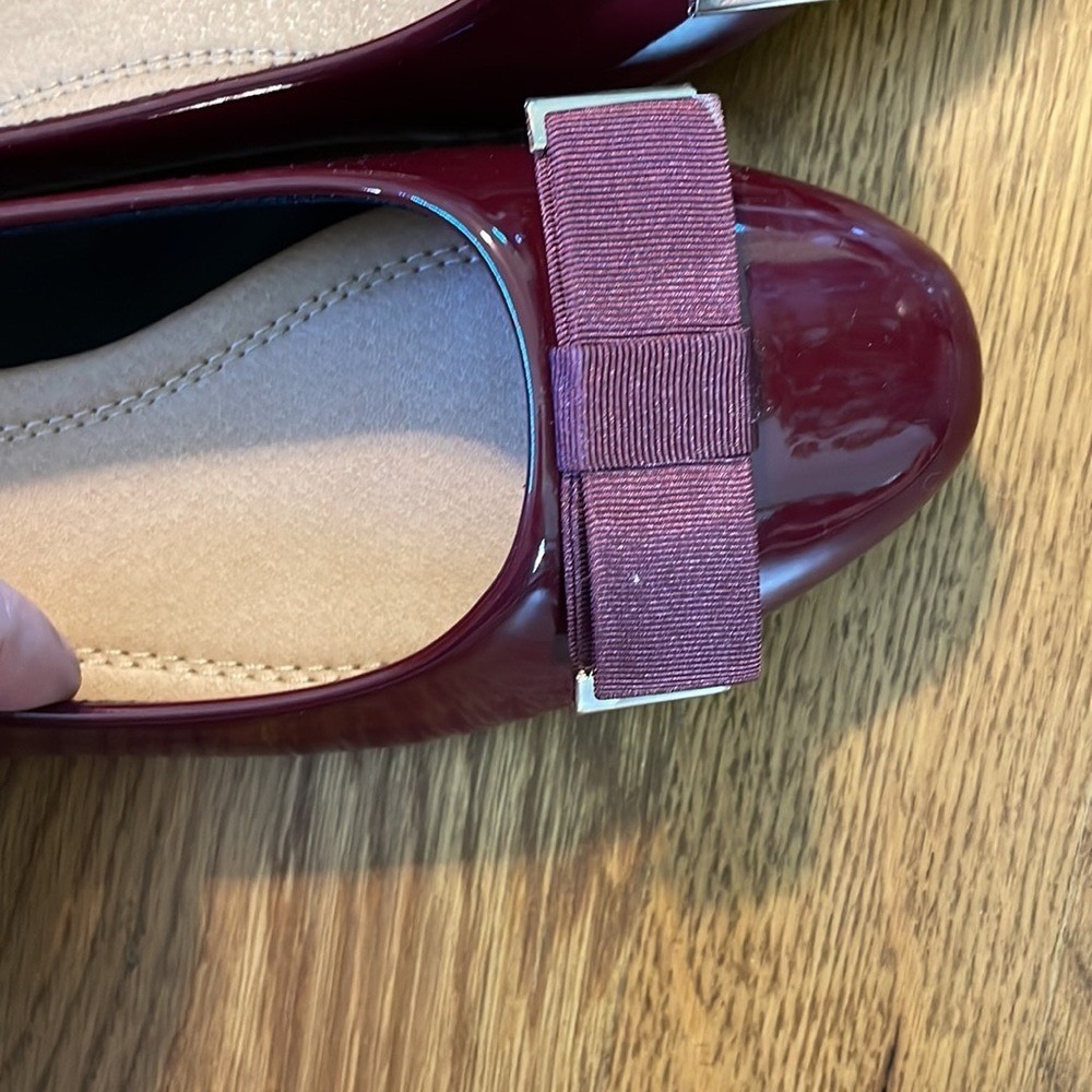 ASOS Burgundy Patent Bow Ballet Flats 6.5 Coquette Balletcore Slip‑On Shoes - Picture 3 of 6
